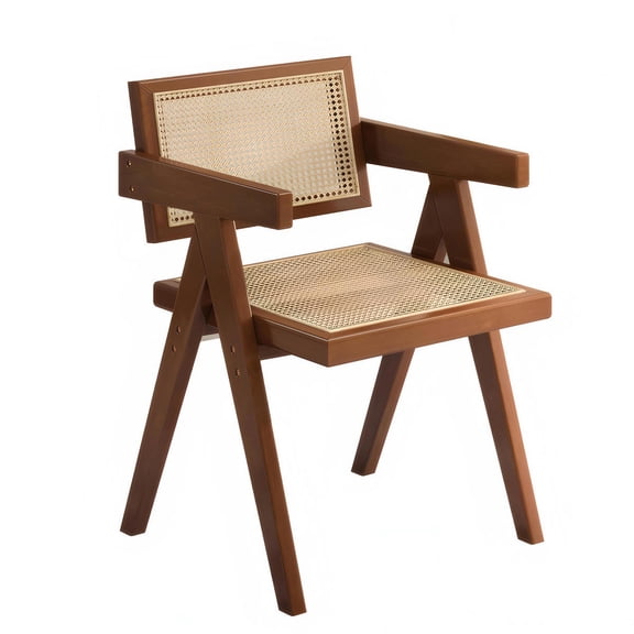 Topcobe Modern Mid-Century Dining Chairs, Rattan Accent Armchairs, Comfy Outdoor Wood Chairs with Armrests for Living Room, Bedroom, Reading & Dining Spaces, Brown Accent Furniture
