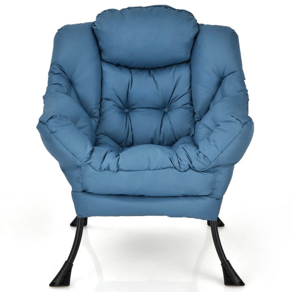 Topcobe Modern Polyester Fabric Lazy Chair with Steel Frame and Side Pocket, Single Sofa Lounge Chair for Living Room Bedroom Balcony, Simple Stylish Design, Navy