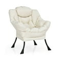 thumbnail image 1 of Topcobe Modern Polyester Fabric Lazy Chair with Steel Frame and Side Pocket, Upholstered Chair, Beige, 1 of 9