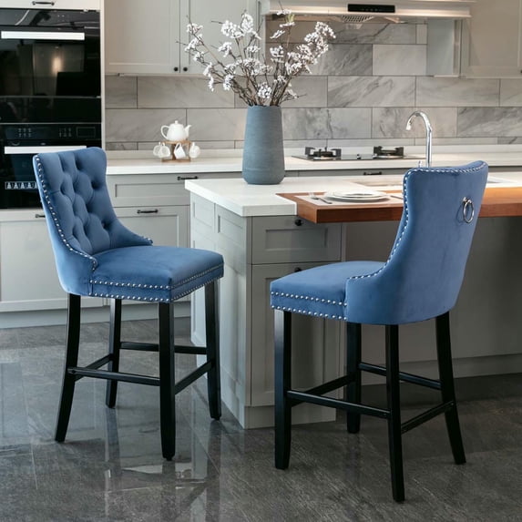 Topcobe Modern Set of 2 Bar Stools, Counter Height Bar Stools, Soft Fabric Upholstered, Backless for Kitchen, Dining Room Bar Chairs, Modern Furniture for Indoor, Green