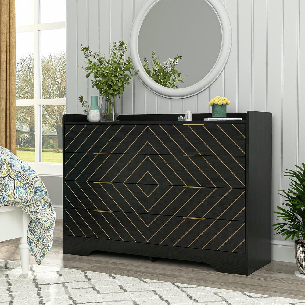 Topcobe Modern Style Wooden 8-Drawers Dresser for Bedroom Living Room, Wide Chest of Drawers, Storage Drawer Organizer, Black Topcobe Modern Style Wooden 8-Drawers Dresser for Bedroom Living Room, Wide Chest of Drawers, Storage Drawer Organizer, Black