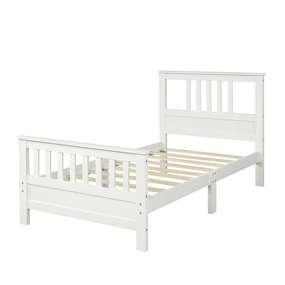 Topcobe Modern Wood Platform Bed for Home Hotel, Twin Size Bed Frame with Headboard & Footboard, White