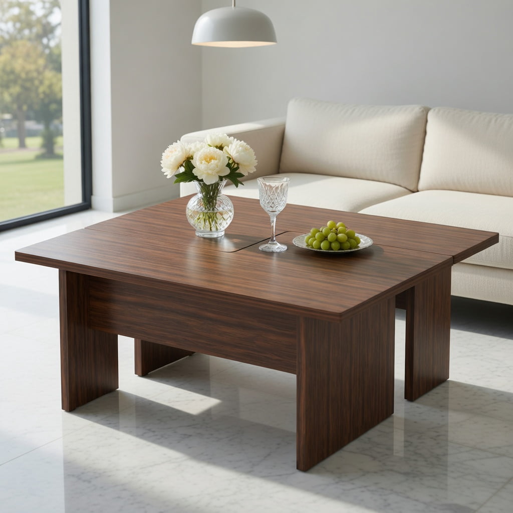 Topcobe Modular Coffee Table Set of 2 L Shaped, Center Tables for Small Space, Modern Furniture for Home-Walnut
