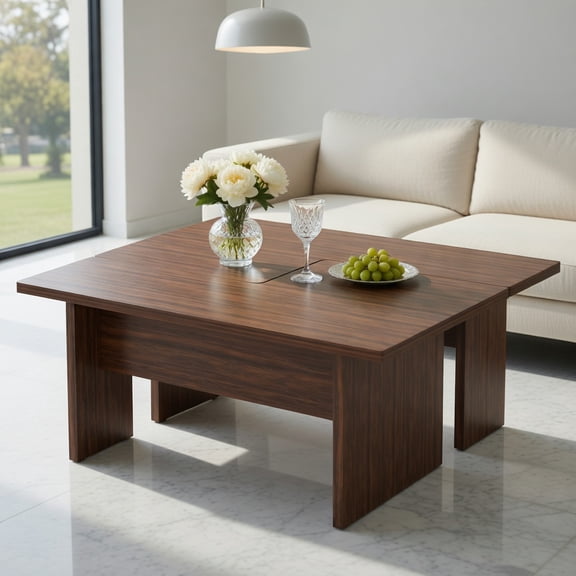 Topcobe Modular Coffee Table Set of 2 L Shaped, Center Tables for Small Space, Modern Furniture for Home-Walnut