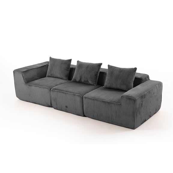 Topcobe Modular Sectional Sofa, L-Shape Chaise Lounge, Upholstered Couches, Soft Corduroy Fabric, Space-Saving Couch for Living Room Bedroom, Gray