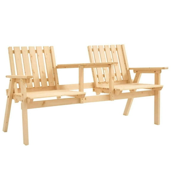 Topcobe Multi-Functional Outdoor Bench, Wooden Garden Lounge Chair with Integrated Table & Umbrella Socket, Perfect for Patio, Deck, Poolside, Balcony, Natural Wood Design