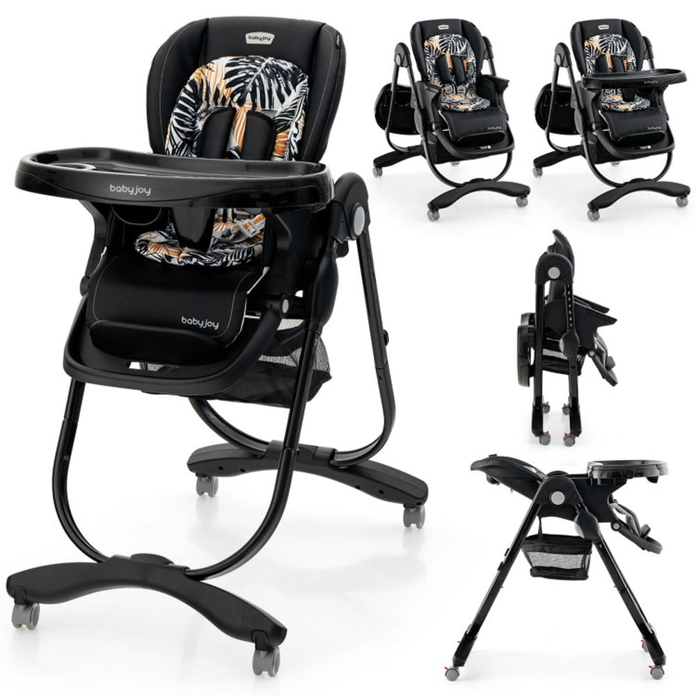 Topcobe Multifunctional Folding Baby High Chair with Rolling Wheels and Adjustable Height, High Chairs for Babies and Toddlers-Black