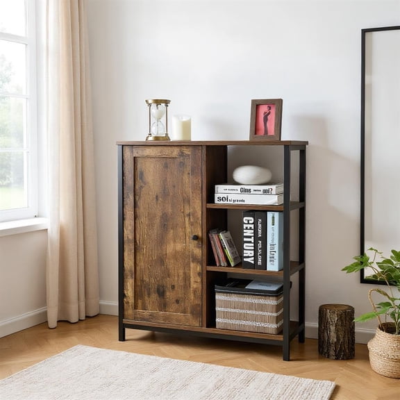 Topcobe Multipurpose Freestanding Storage Cabinet with 3 Open Shelves and Doors, Storage Cabinets for Living Room