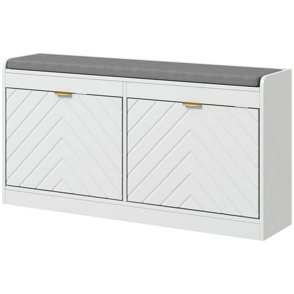 Topcobe Narrow Storage Bench, Upholstered Entry Way Bench, Shoe Rack Bench with 2 Flip Drawers, 2 Vents for 8 Pairs of Shoes, Storage Unit for Entrance, Modern Furniture