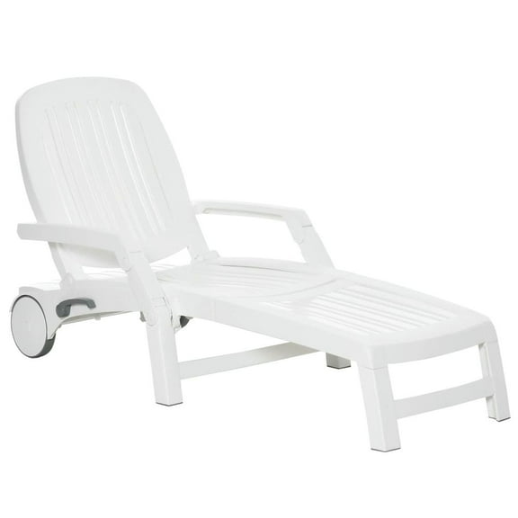 Topcobe Outdoor Chaise Lounge Chair on Wheels with Storage Box, Waterproof Folding Lounger, 5 Level Adjustable Backrest, Outdoor Patio Furniture for Garden Backyard Pool Deck, White