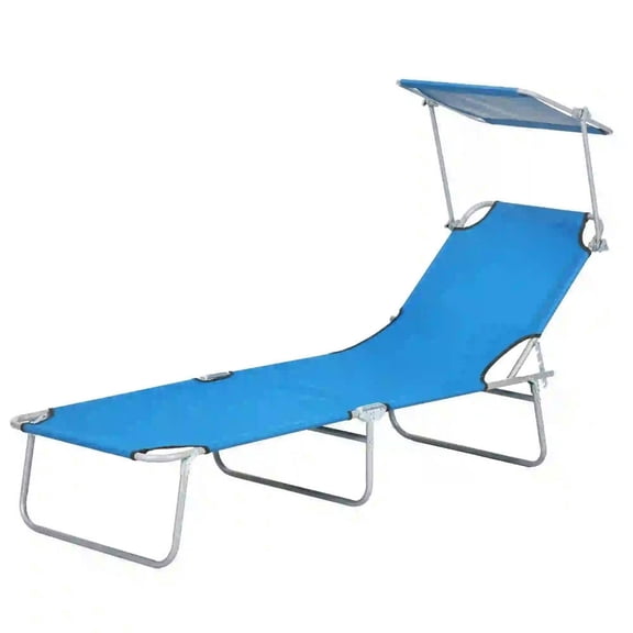 Topcobe Outdoor Chaise Lounger, Collapsible Tanning Bench with UV Protection Canopy, Vibrant Blue Relaxation Seat