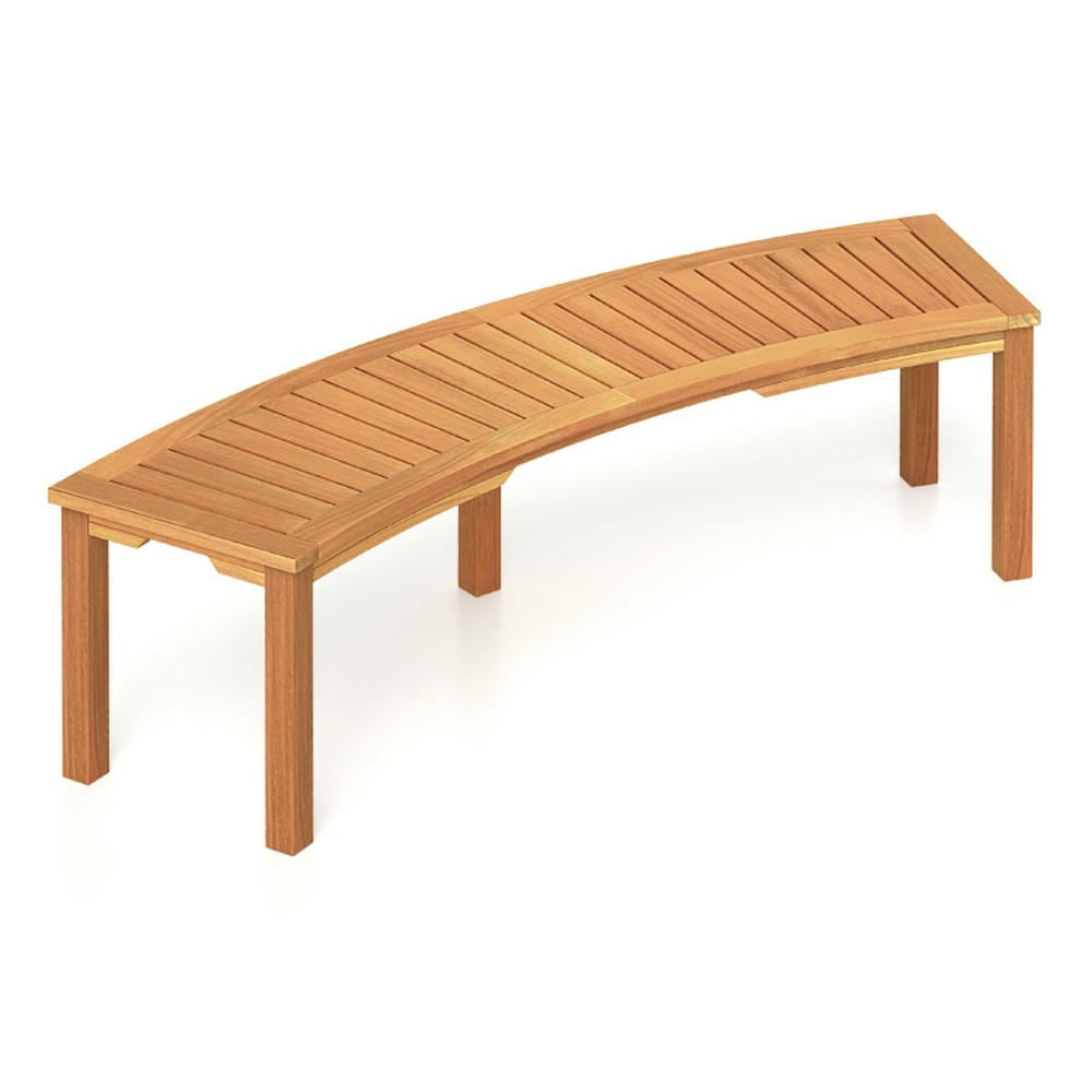 Topcobe Outdoor Curved Acacia Wood Fire Pit Bench with Slatted Seat-1 Piece, Outdoor Patio Furniture for Porch Balcony Garden Backyard