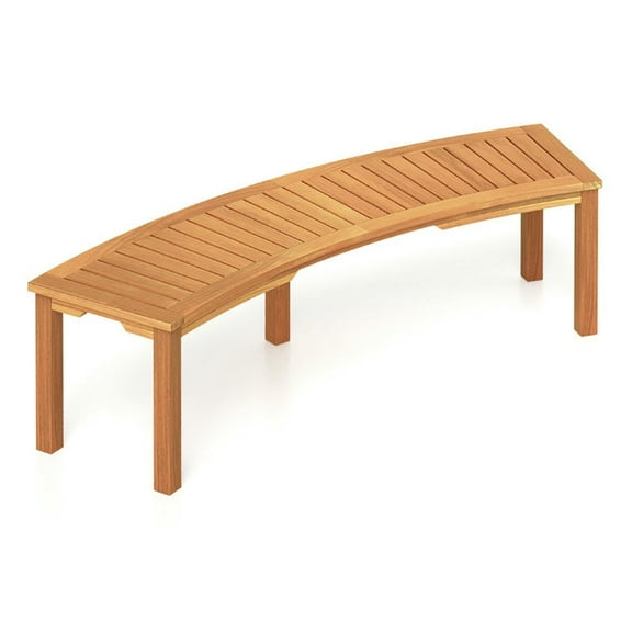 Topcobe Outdoor Curved Acacia Wood Fire Pit Bench with Slatted Seat-1 Piece, Outdoor Patio Furniture for Porch Balcony Garden Backyard