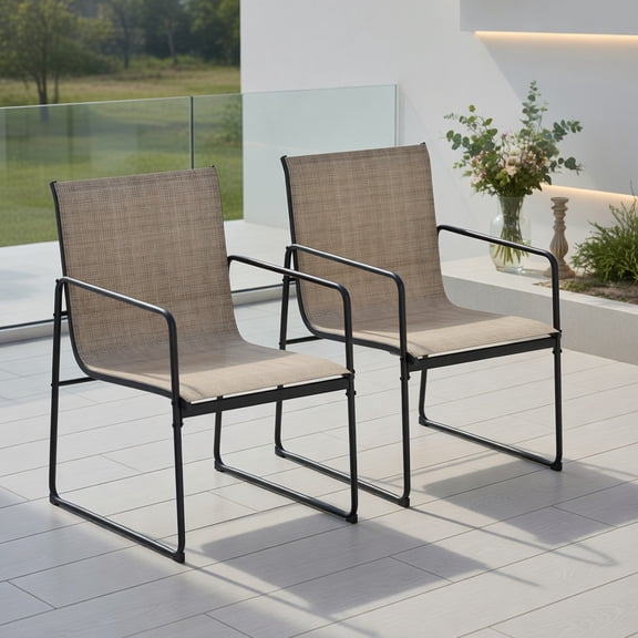 Topcobe Outdoor Dining Chairs Set of 2 Patio Furniture Chair, Outdoor Patio Furniture for Garden Backyard Pool Deck with Breathable Seat and Backrest-Brown