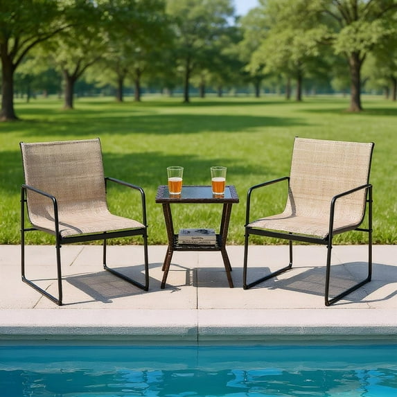 Topcobe Outdoor Dining Chairs Set of 4 Patio Furniture Chair, Outdoor Patio Furniture for Garden Backyard Pool Deck with Breathable Seat and Backrest-Brown