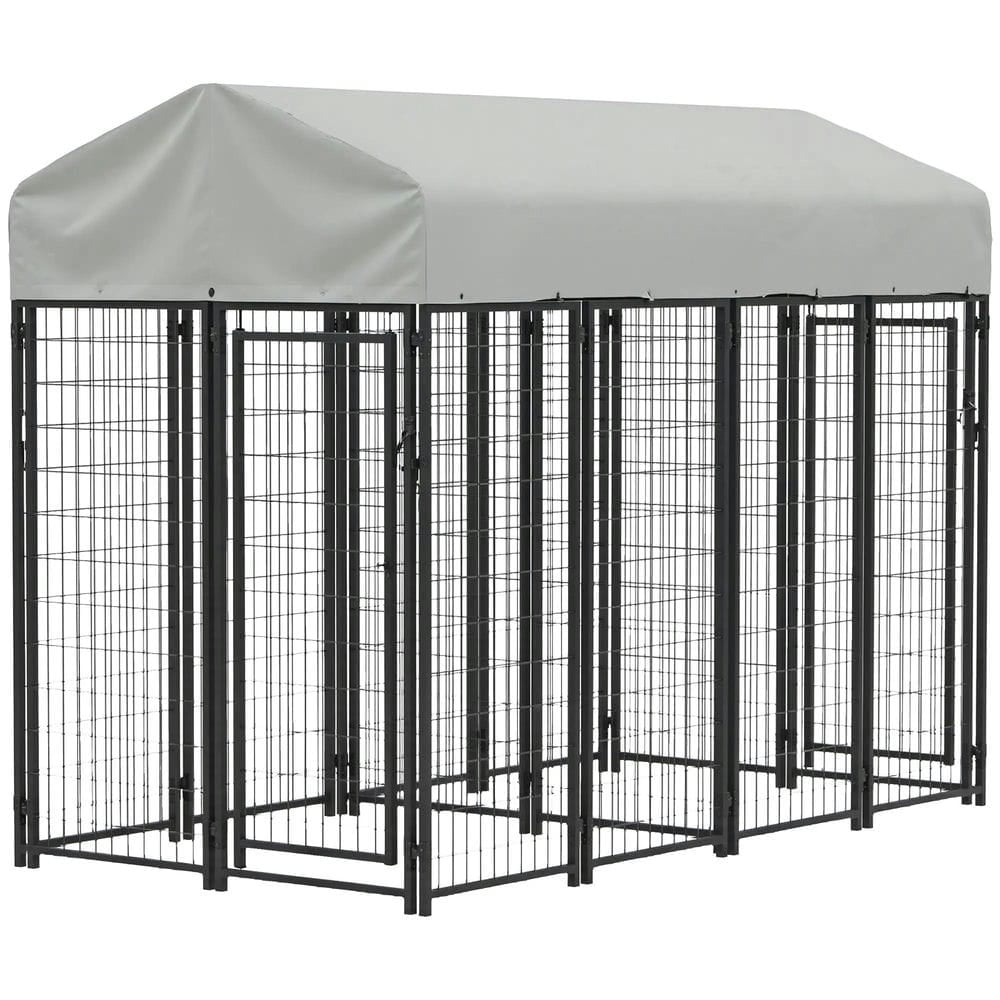 Topcobe Outdoor Dog Kennel with Two-Room Design, Water-Resistant & Sun-Proof Cover, for S, M, L Dogs, 8' x 4' x 6', Outside Pet Shelter, Small Animal Habitat