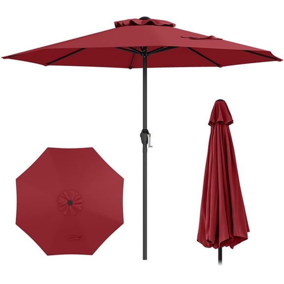 Topcobe Outdoor Heavy Duty Market Umbrella with Crank Handle and 8 Sturdy Ribs, Outdoor Patio Table Umbrella for Garden Backyard Pool Deck-Red