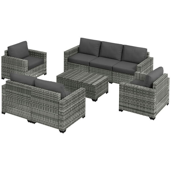 Topcobe Outdoor Living Set, Comfortable Sofa and Loveseat with Matching Cushions, Sturdy Storage Table, Elegant Gray for Patio and Deck