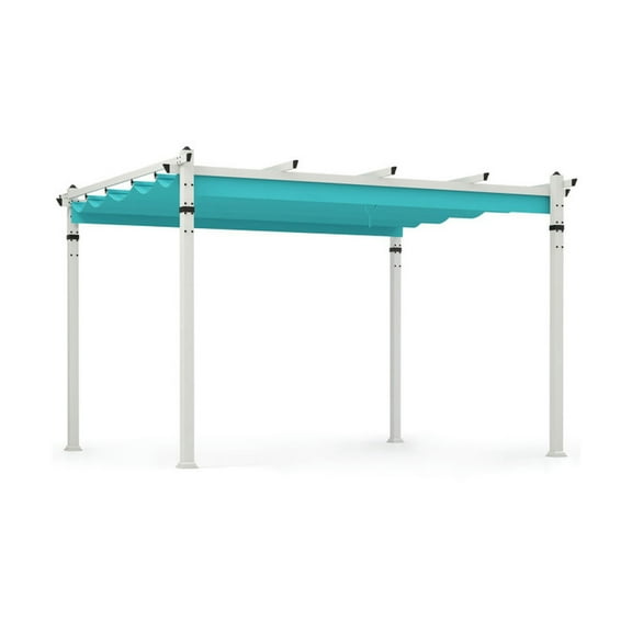 Topcobe Outdoor Pergola with Retractable Canopy and Aluminum Frame, Patio Canopy Shade Cover-Turquoise