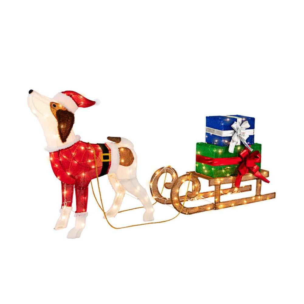 Topcobe Outdoor Pre-lit Xmas Dog and Sleigh with 170 Warm Bright Lights for Indoor/Outdoor Christmas Decorations Yard Garden Party