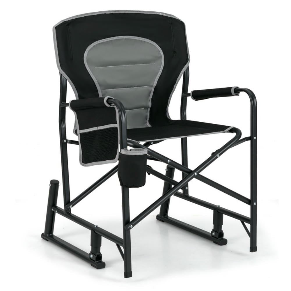 Topcobe Outdoor Rocker Camping Chair with Dual Springs and Padded Back, Outdoor Furniture for Camping and Travel-Black