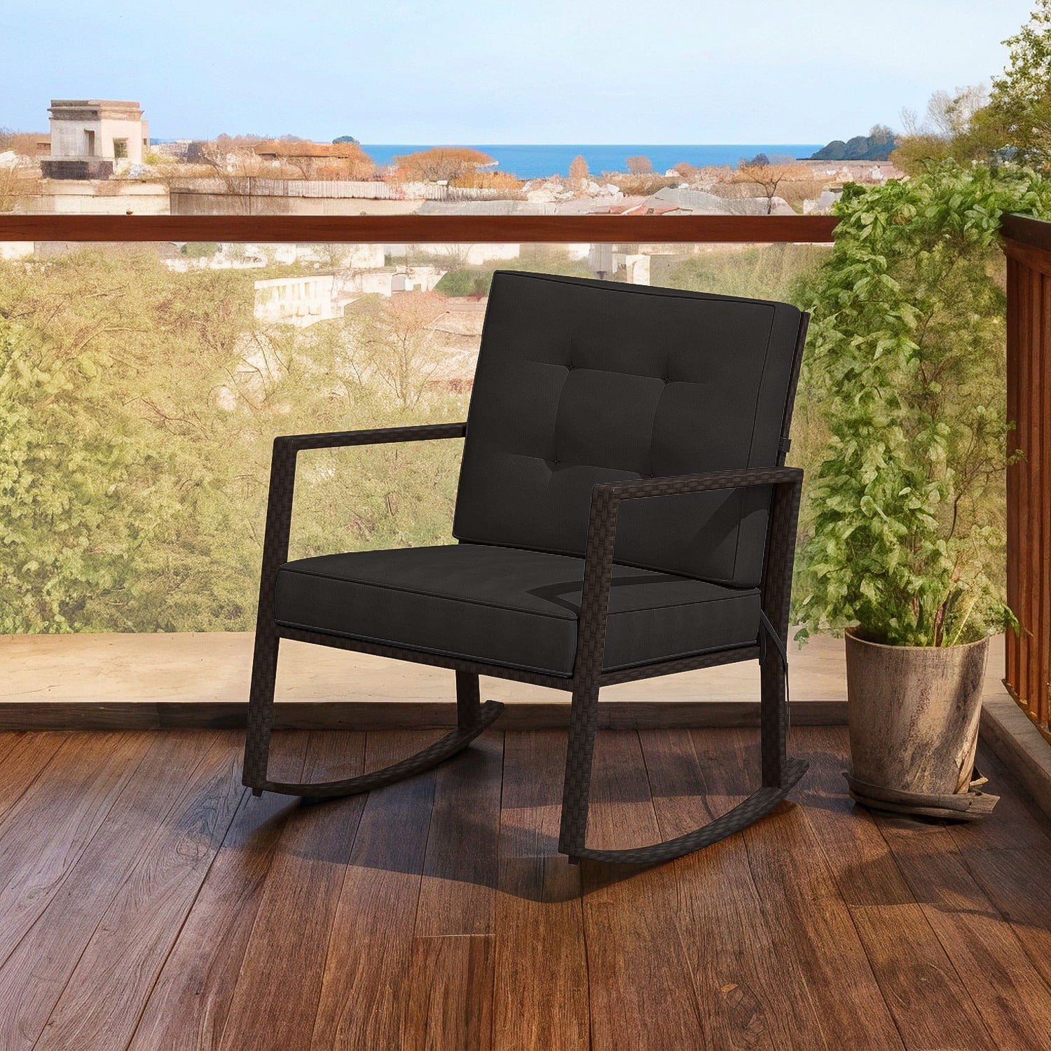 Topcobe Outdoor Rocking Chair, Patio Rocker Chair, Weather Resistant,for Lawn, Porch, Backyard, Indoor and Garden, Black Topcobe Outdoor Rocking Chair, Patio Rocker Chair, Weather Resistant,for Lawn, Porch, Backyard, Indoor and Garden, Black