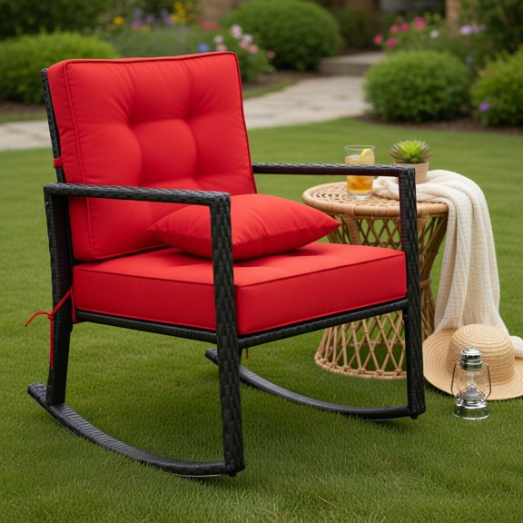 Topcobe Outdoor Rocking Chair, Patio Rocker Chair, Weather Resistant,for Lawn, Porch, Backyard, Indoor and Garden, Red