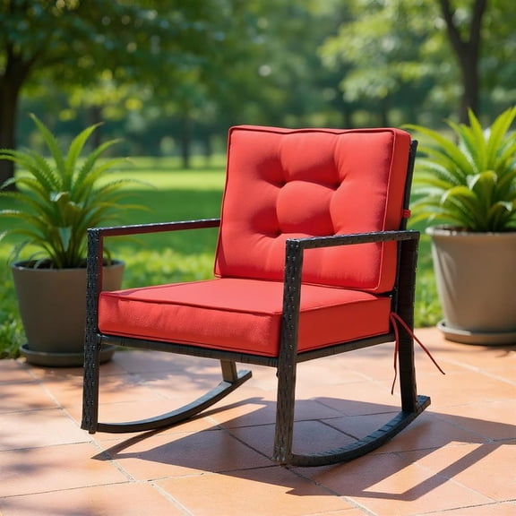 Topcobe Outdoor Rocking Chair, Patio Rocker Chair, Weather Resistant,for Lawn, Porch, Backyard, Indoor and Garden, Red