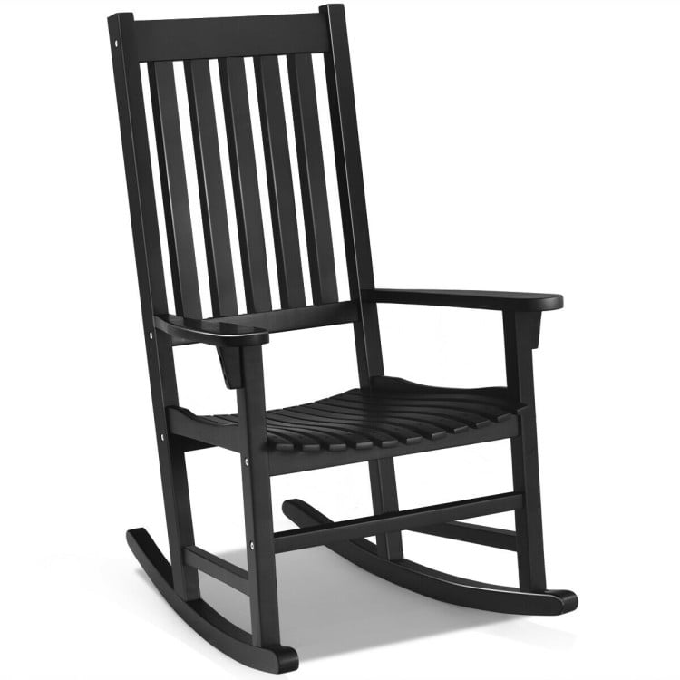 Topcobe Outdoor Rocking Chair, Patio Wooden Rocker Chair for Lawn, Porch, Backyard, Indoor and Garden, Black