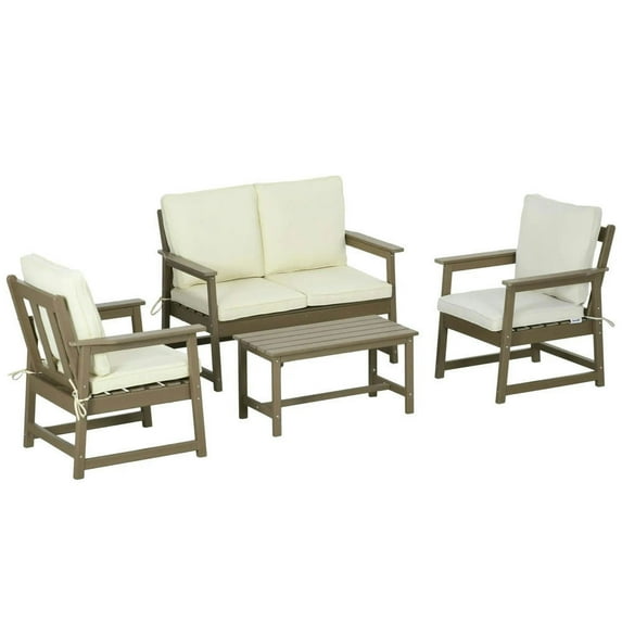Topcobe Outdoor Seating Set, Durable HDPE Material, 45"W x 27.5"D x 31.5"H, Sturdy Patio Furniture for Home Garden Deck, Cream White