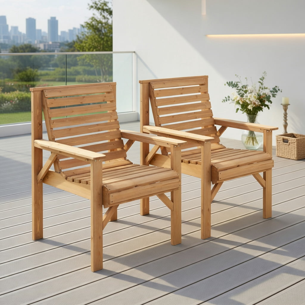 Topcobe Outdoor Solid Fir Wood Chair with Inclined Backrest, Outdoor Deck Furniture