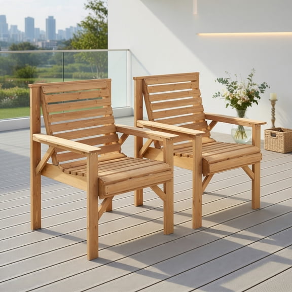 Topcobe Outdoor Solid Fir Wood Chair with Inclined Backrest, Outdoor Deck Furniture