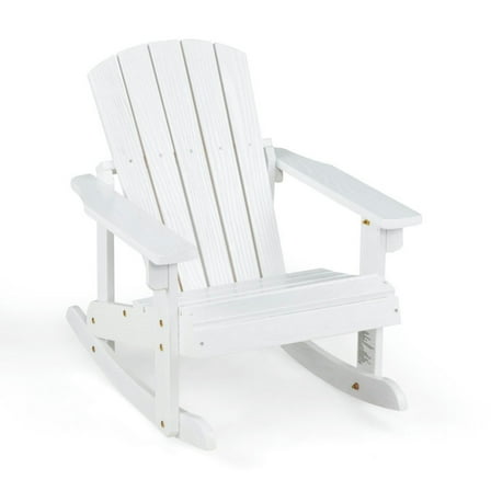 Topcobe Outdoor Wooden Kid Adirondack Rocking Chair with Slatted Seat, Toddler Living Room Chair-White