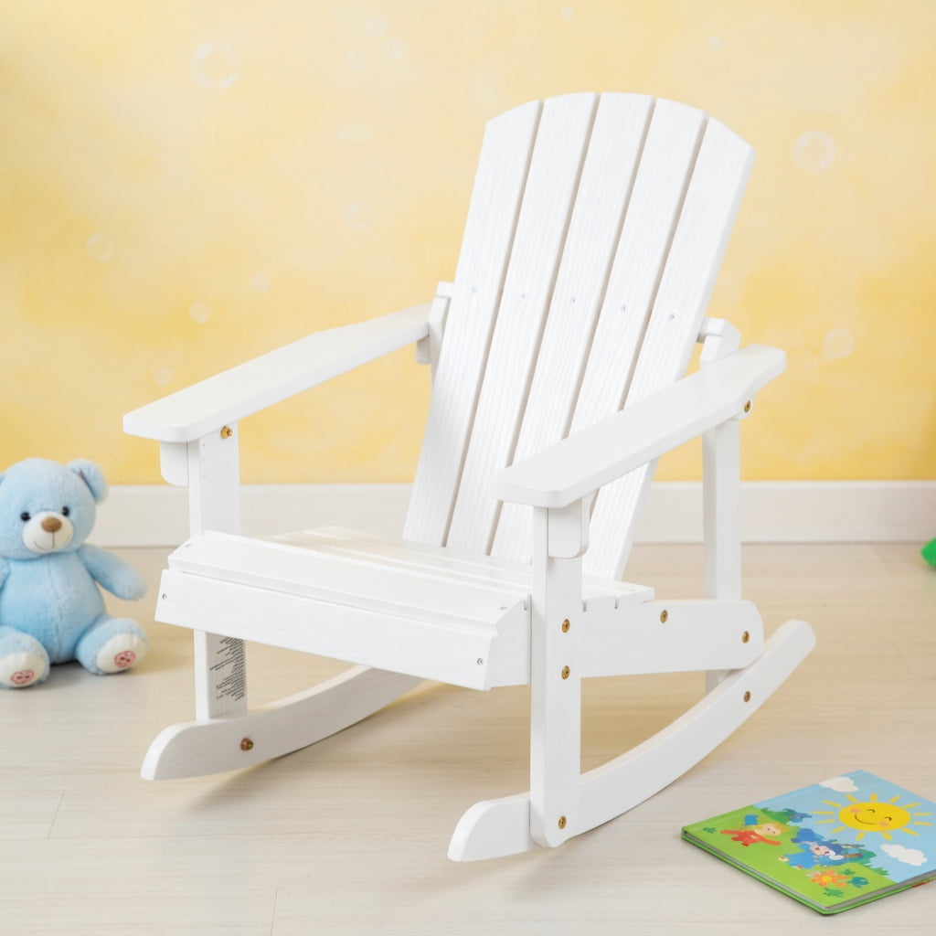 Topcobe Outdoor Wooden Kid Adirondack Rocking Chair with Slatted Seat, Toddler Living Room Chair-White