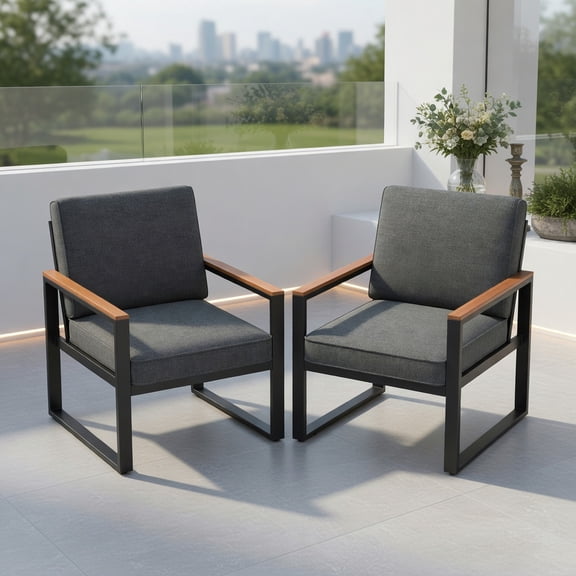 Topcobe Patio Aluminum Sofa Modern Armchairs Set of 2 for Balcony, Outdoor Patio Furniture for Garden Backyard Pool Deck-Grey