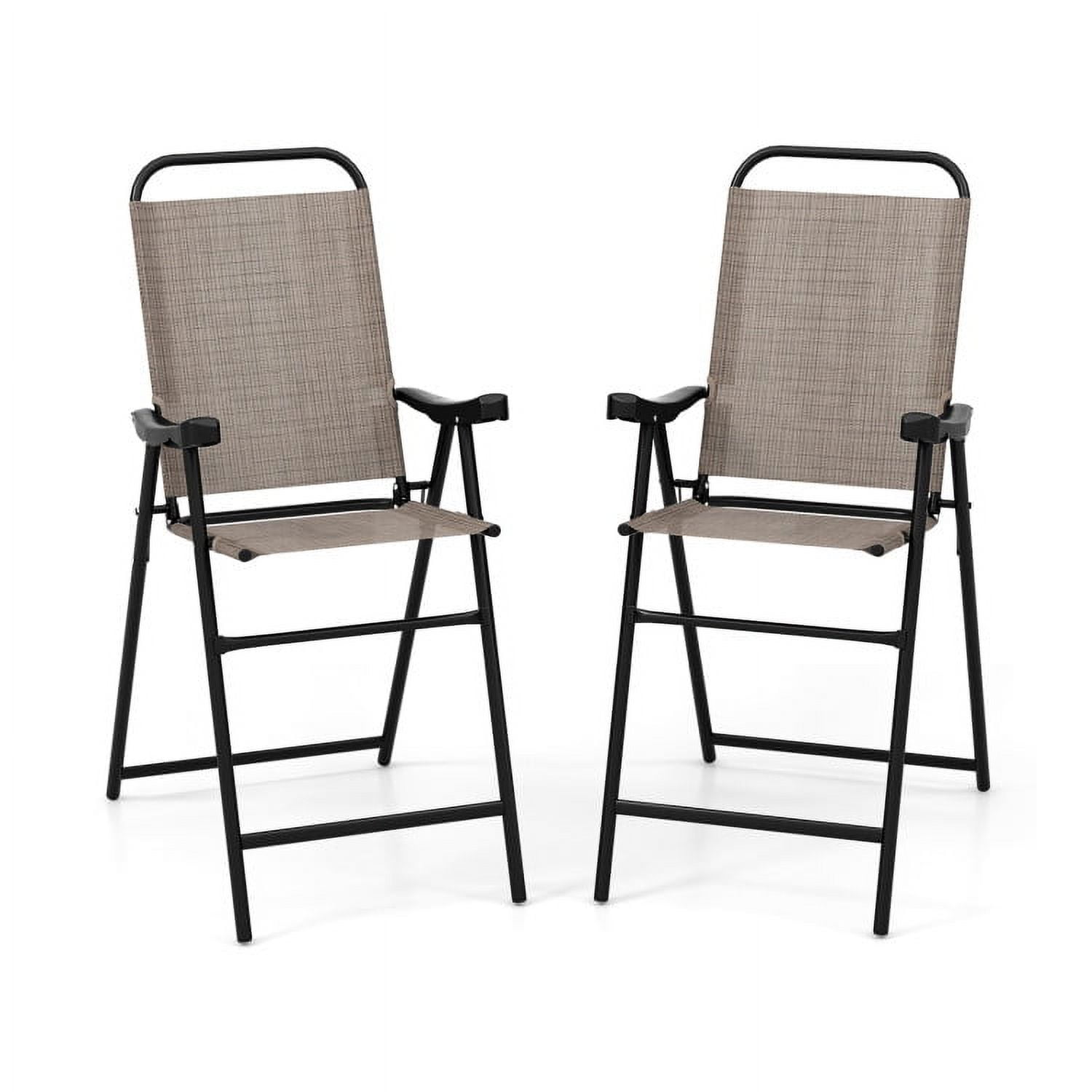 Topcobe Patio Folding Bar Stool Set of 2 with Metal Frame and Footrest, Outdoor Deck Furniture, Coffee Topcobe Patio Folding Bar Stool Set of 2 with Metal Frame and Footrest, Outdoor Deck Furniture, Coffee