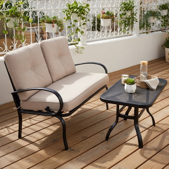 Topcobe Patio Furniture Set, 2 Pieces Outdoor Patio Wicker Rattan Cushioned Sofa