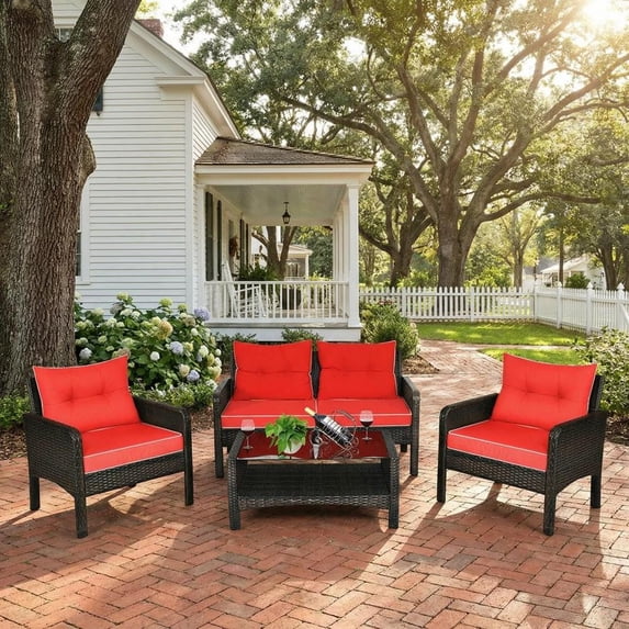 Topcobe Patio Furniture Set, 4 Pieces Outdoor Patio Wicker Rattan Cushioned Sofa
