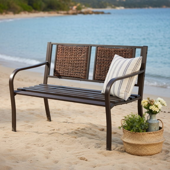 Topcobe Patio Garden Bench with Powder Coated Steel Frame, Outdoor Deck Furniture