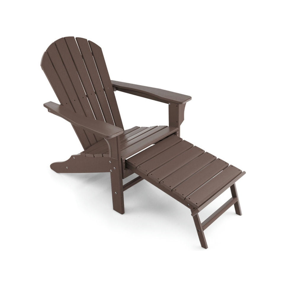 Topcobe Patio HDPE Adirondack Chair with Retractable Ottoman, Outdoor Patio Furniture for Balcony Garden Backyard -Brown