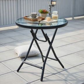 Topcobe Patio Side Table with Tempered Glass Tabletop, Outdoor Patio Furniture