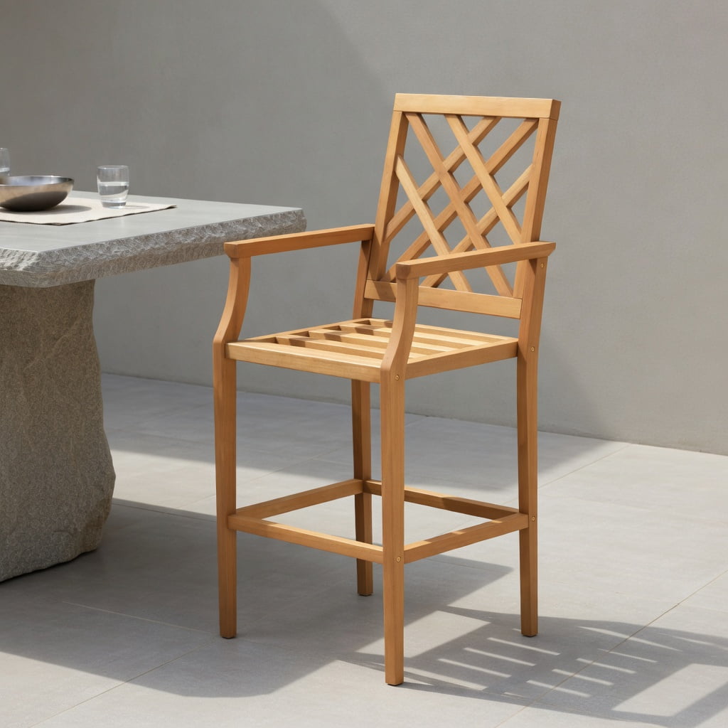 Topcobe Patio Teak Wood Bar Stool Outdoor Counter Height Chair with Ergonomic Backrest, Outdoor Patio Furniture for Porch Balcony Garden Backyard