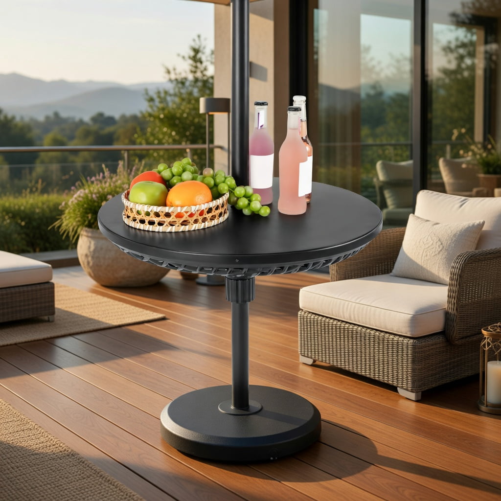 Topcobe Patio Umbrella Table Tray Adjustable with Umbrella Poles, Outdoor Umbrella Bases for Patio Backyard Garden Pool Deck-Black