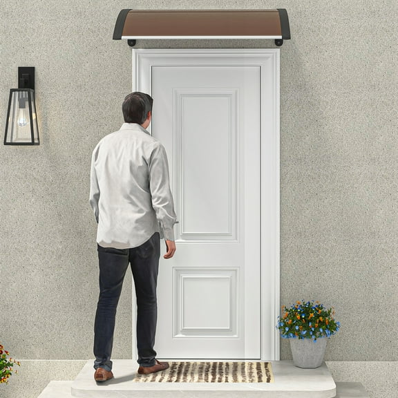 Topcobe Patio Window Awning Canopy, 40"x 35" Outdoor ABS Front Door Awning in Brown