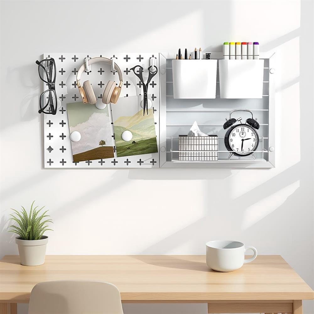 Topcobe Pegboard Combination Kit Combination Wall Organizer with Magnets and Hooks, Multifunctional Storage Shelves, White