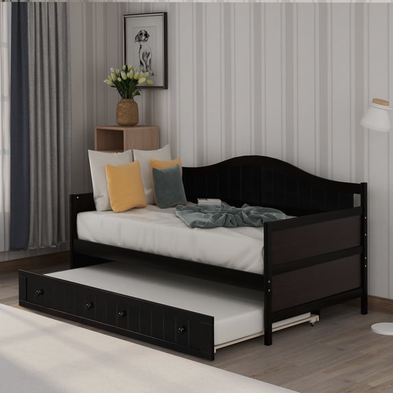 Topcobe Pine Wood with Trundle Daybed, Twin, Espresso