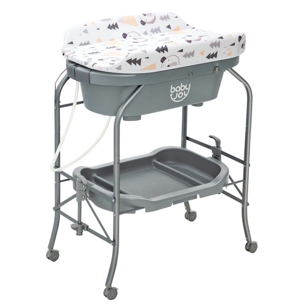 Gray Steel Folding Baby Changing Table with Bathtub