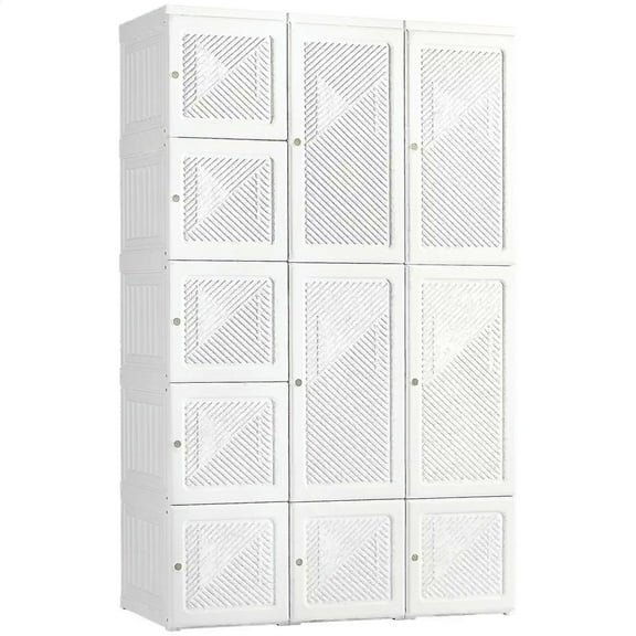 Topcobe Portable Wardrobe Closet, Folding Bedroom Armoire, Clothes Storage Organizer with 8 Cube Compartments, 2 Hanging Rods, 11 Magnet Doors, Modern Furniture for Indoor, White