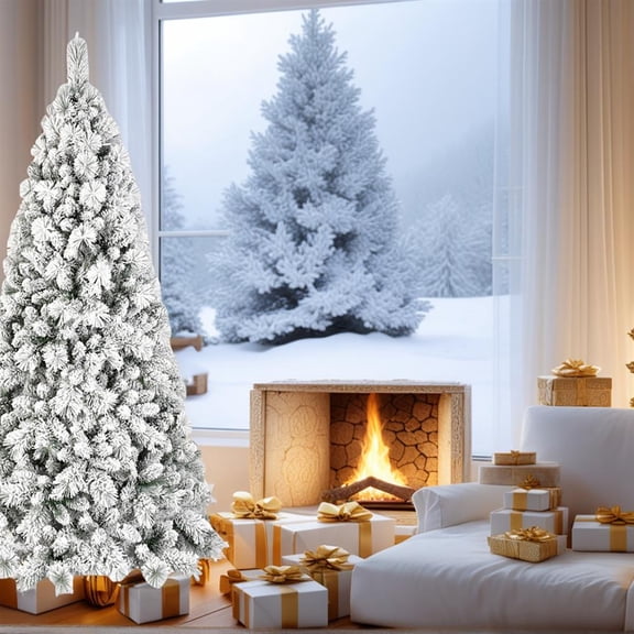 Topcobe Premium Flocked LED Christmas Tree, 7.5ft Tall, Mixed Branch Tips, Hinged Design, Foldable Base for Indoor Holiday Decorating