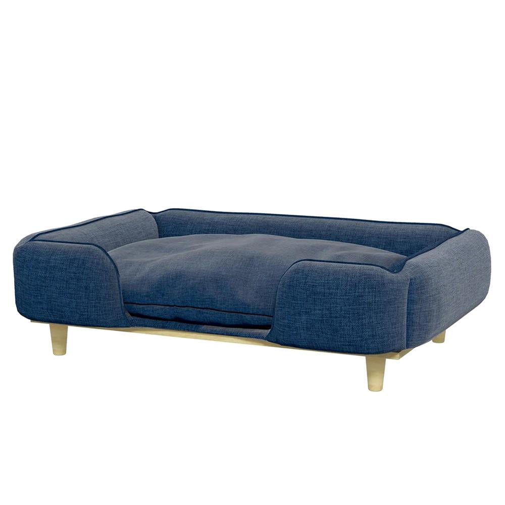 Topcobe Raised Dog Couch with Comfortable Cushion, Pine Wood Legs, Foot Pads for Large-Sized Dogs Indoor Use, Indoor Dog Beds & Furniture, Dark Blue